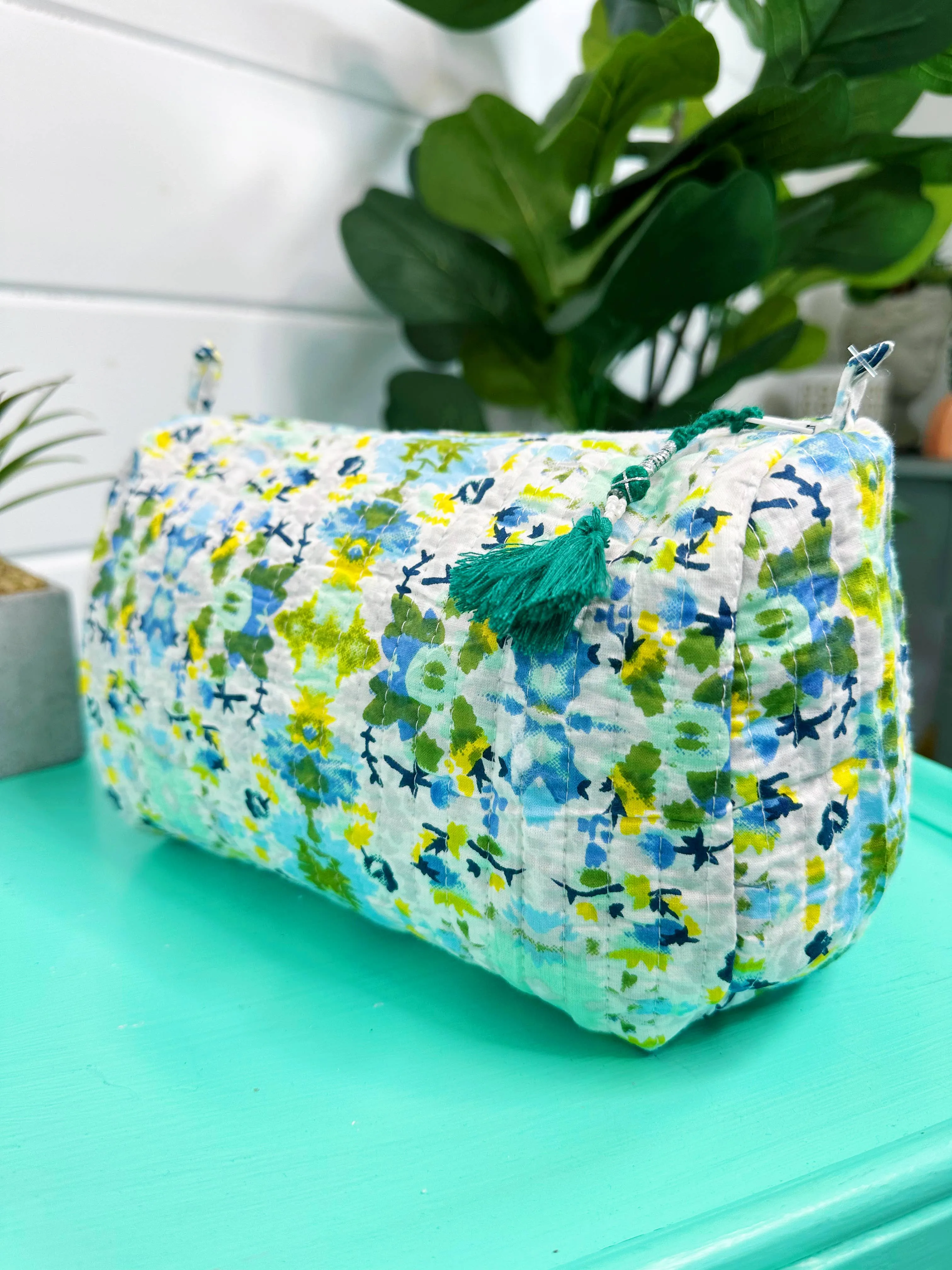 Quilted Cosmetics Bag Aqua