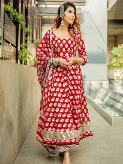 Red Salwar Kameez with Dupatta Ready to Wear