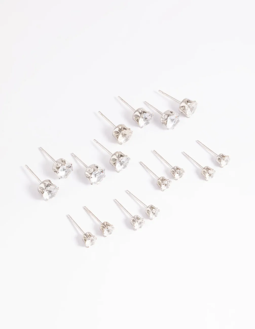 Rhodium Diamante Classic Stud Earring 8-Pack