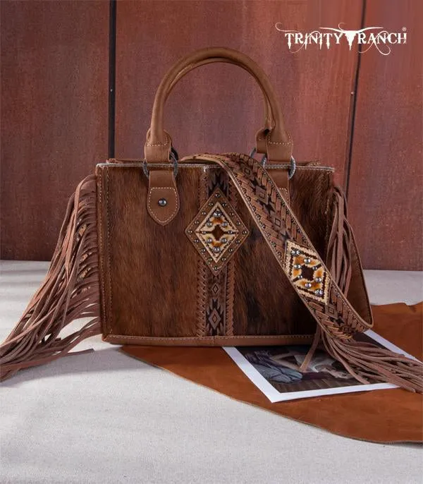 Trinity Ranch cowhide tote crossbody in tan