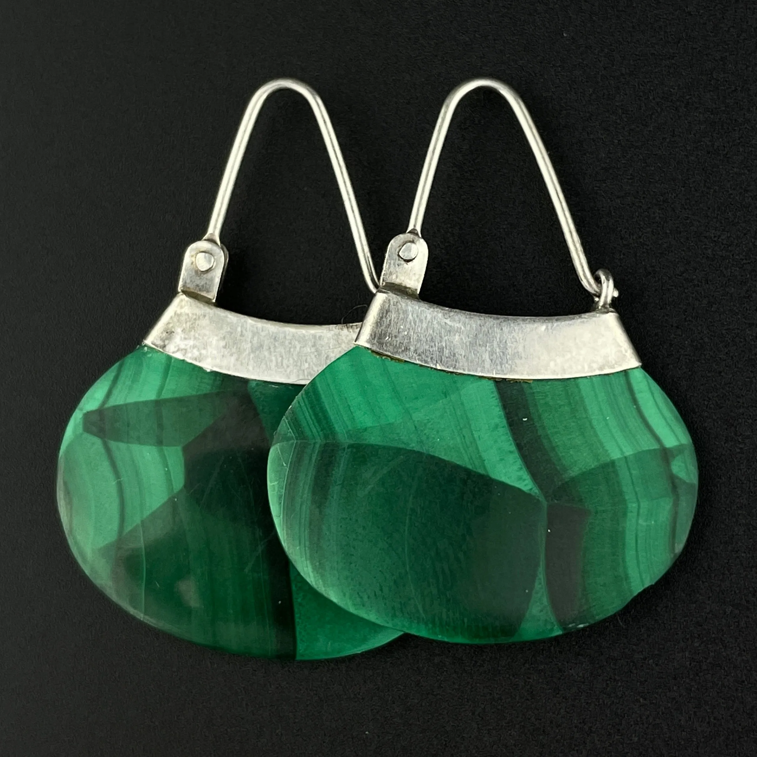 Vintage Art Deco Style Sterling Silver Malachite Purse Earrings