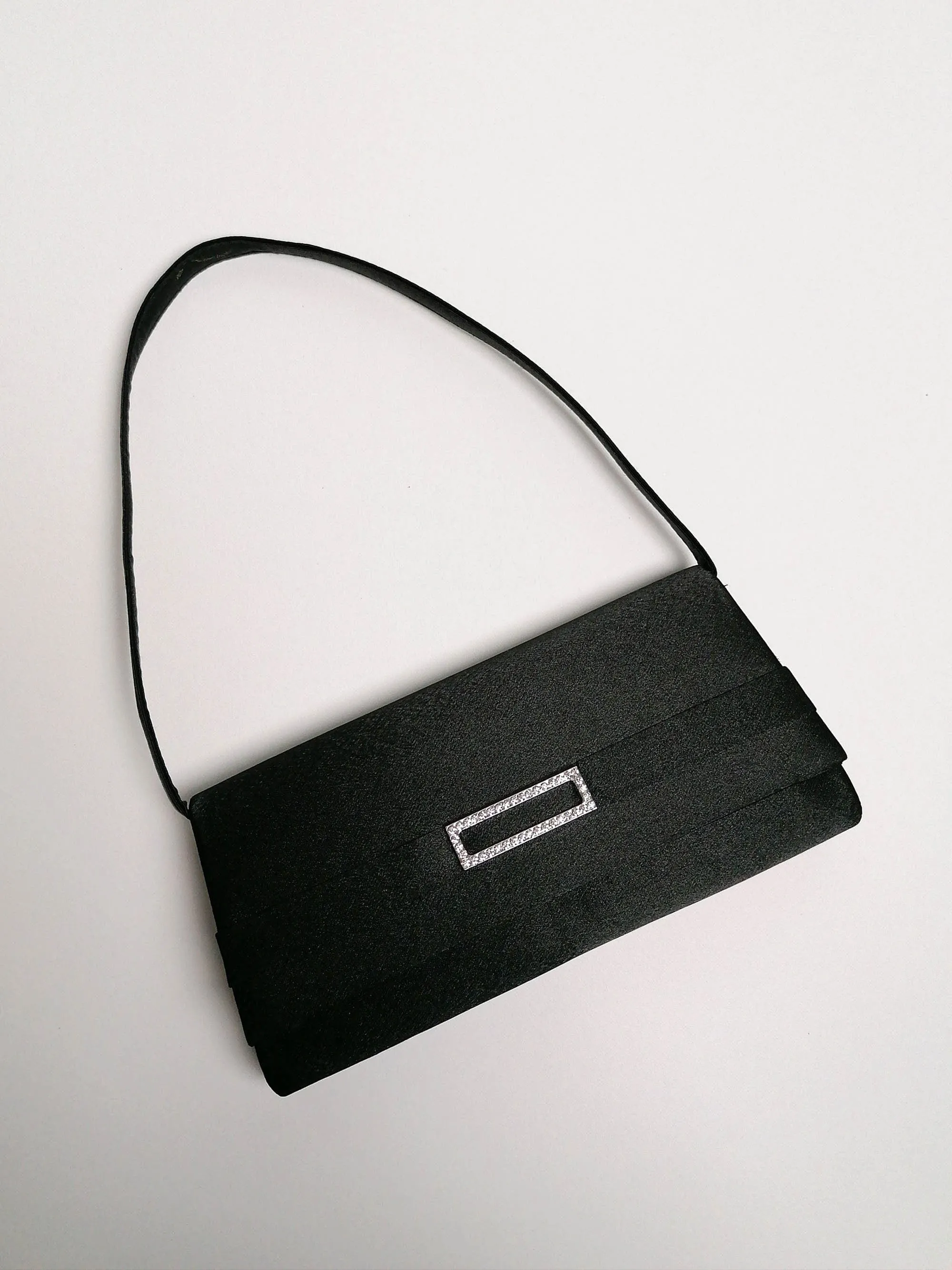 Y2K Small Black Satin Baguette Bag