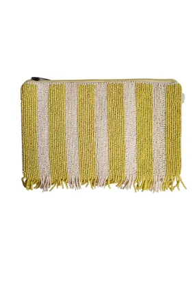 ZODA CREAM AND LIME BEADED POUCH