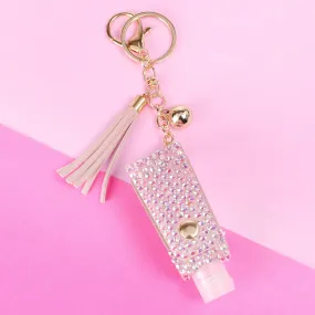 Zoey Rhinestone Sanitizer Holder Keychain - Peach